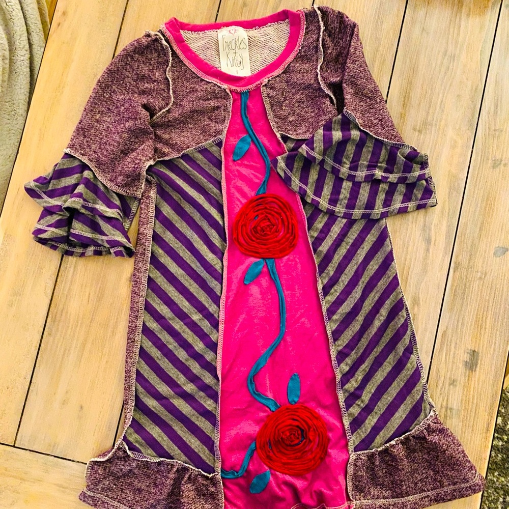 Freckles and Kitty Ruffle Sleeve Striped Dress